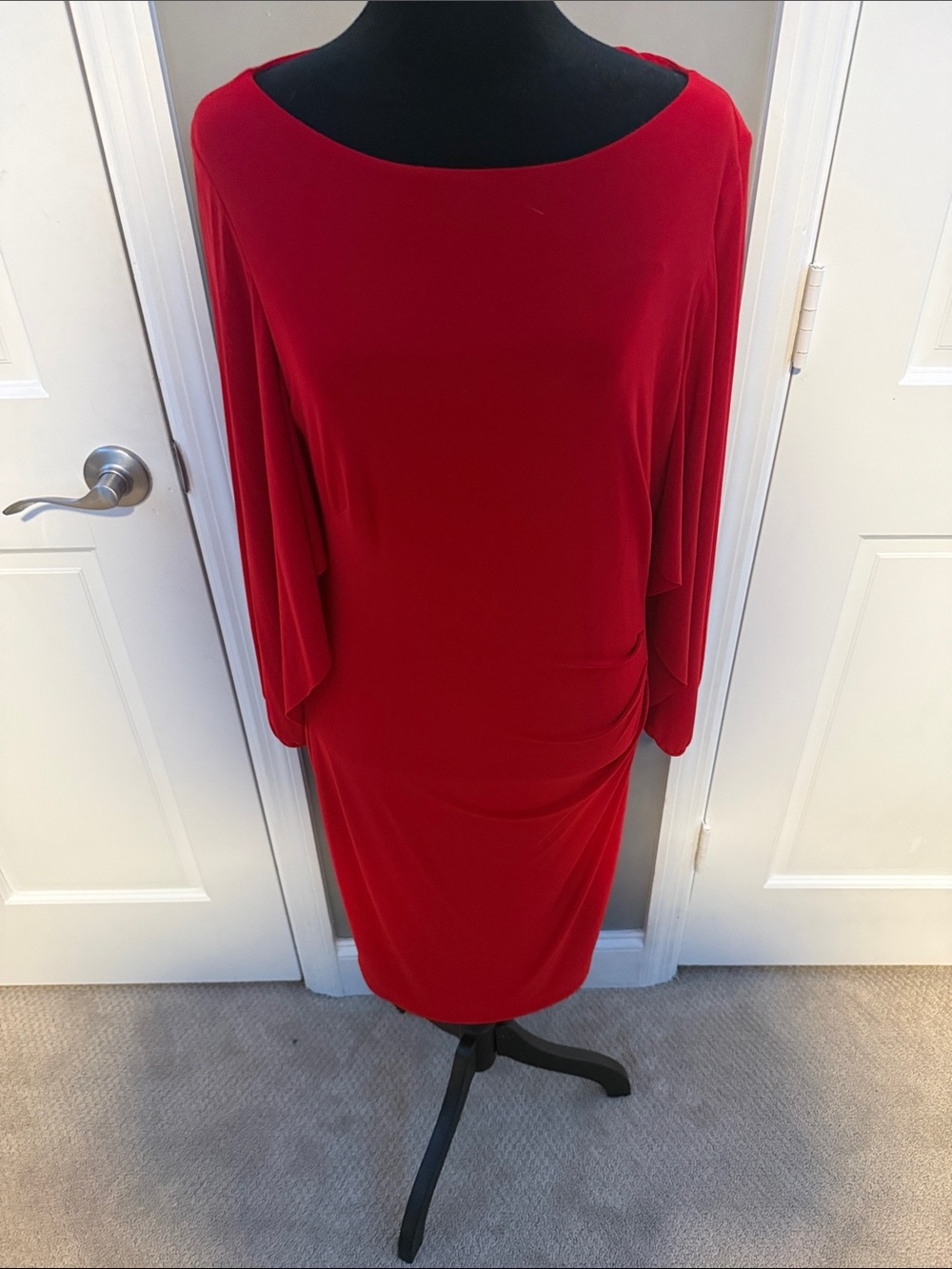 Ralph Lauren Red Draped Sheath Long Sleeve Dress